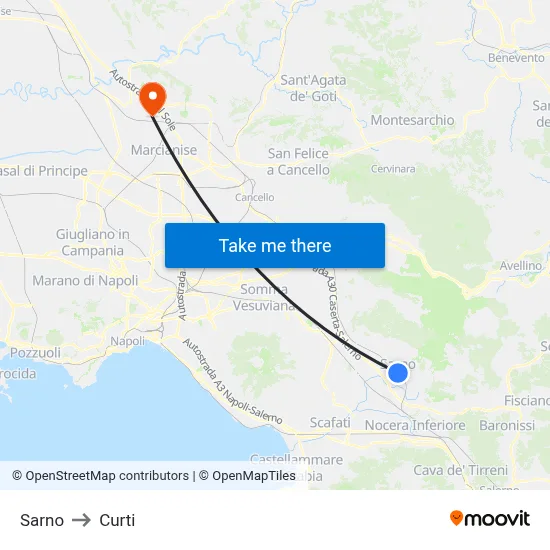 Sarno to Curti map