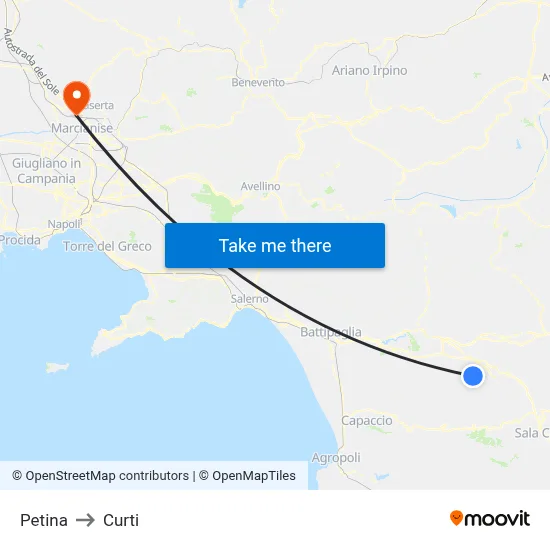 Petina to Curti map