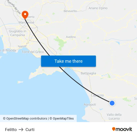 Felitto to Curti map