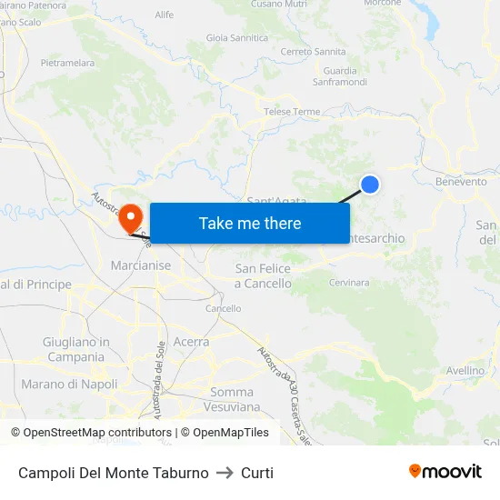 Campoli Del Monte Taburno to Curti map