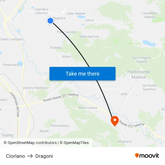 Ciorlano to Dragoni map