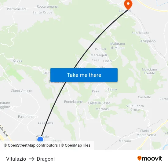 Vitulazio to Dragoni map