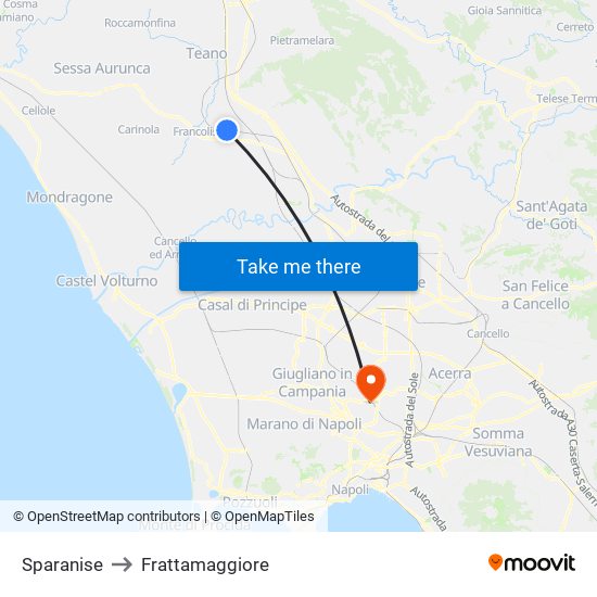 Sparanise to Frattamaggiore map