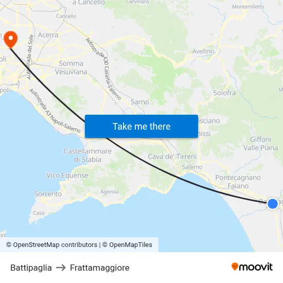 Battipaglia to Frattamaggiore map