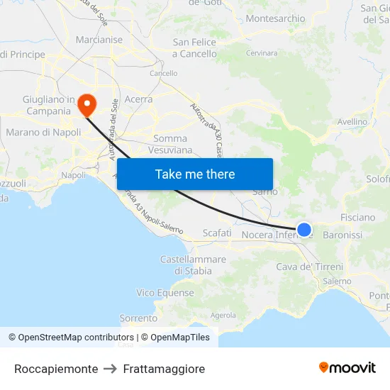Roccapiemonte to Frattamaggiore map
