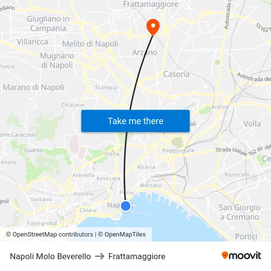 Napoli Molo Beverello to Frattamaggiore map