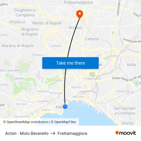 Acton - Molo Beverello to Frattamaggiore map