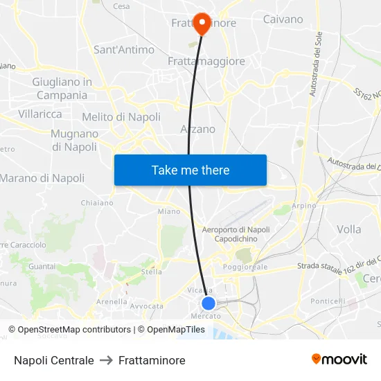 Napoli Centrale to Frattaminore map