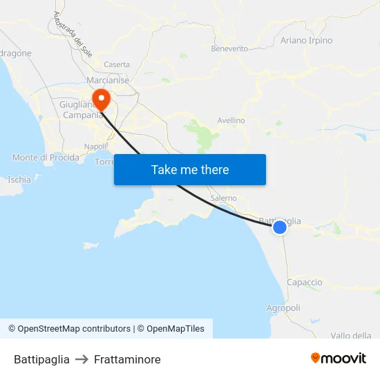 Battipaglia to Frattaminore map