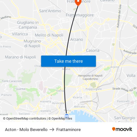 Acton - Molo Beverello to Frattaminore map