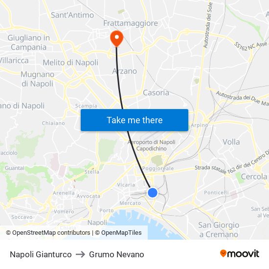 Napoli Gianturco to Grumo Nevano map