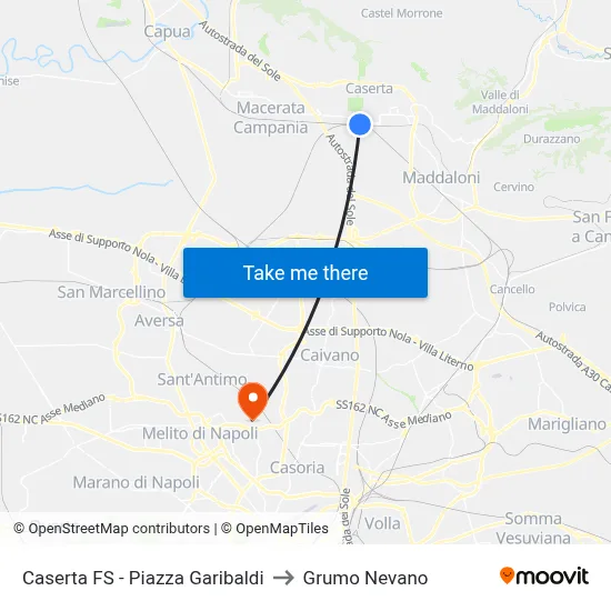 Caserta Station - Garibaldi Square to Grumo Nevano map