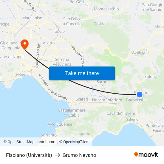 Fisciano (University) to Grumo Nevano map