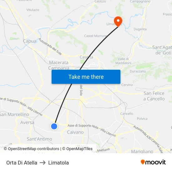 Orta Di Atella to Limatola map