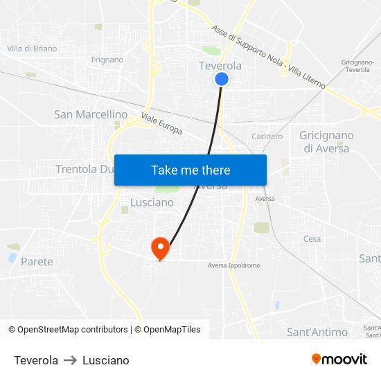 Teverola to Lusciano map