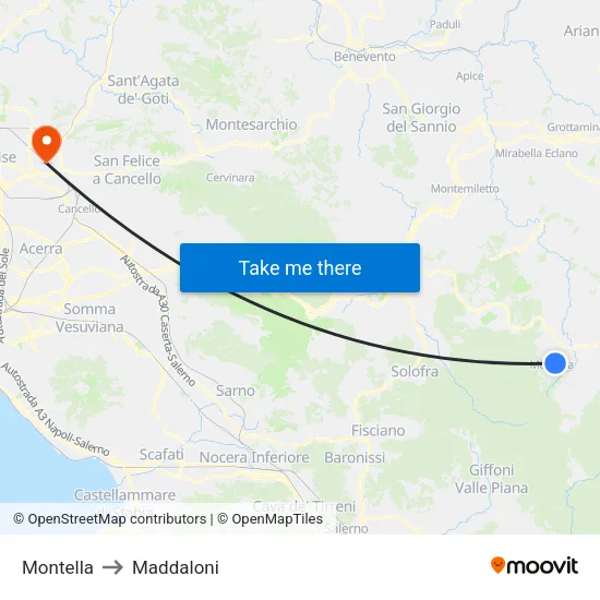 Montella to Maddaloni map