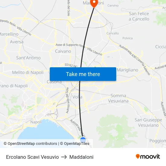 Ercolano Scavi Vesuvio to Maddaloni map