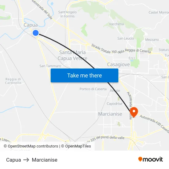 Capua to Marcianise map
