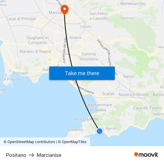 Positano to Marcianise map