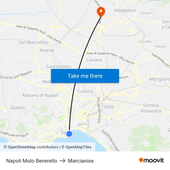 Napoli Molo Beverello to Marcianise map