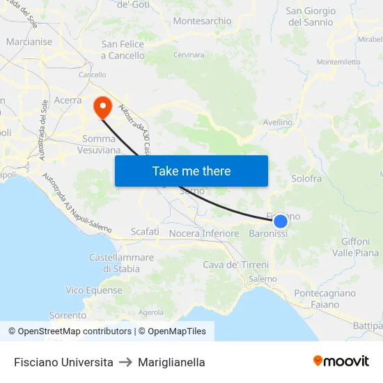 Fisciano University to Mariglianella map