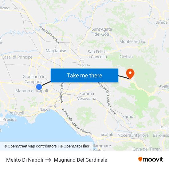 Melito Di Napoli to Mugnano Del Cardinale map