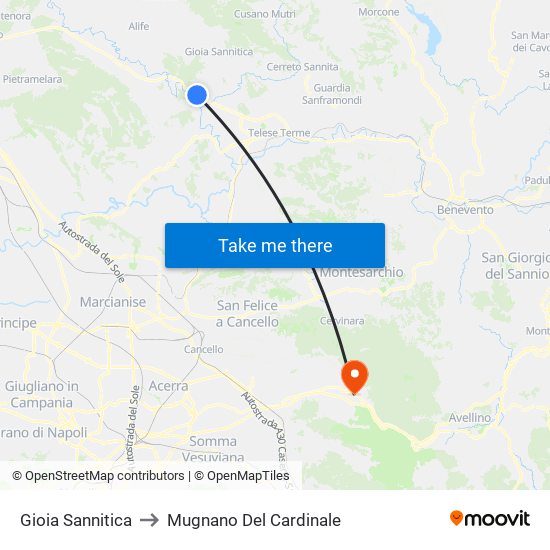 Gioia Sannitica to Mugnano Del Cardinale map