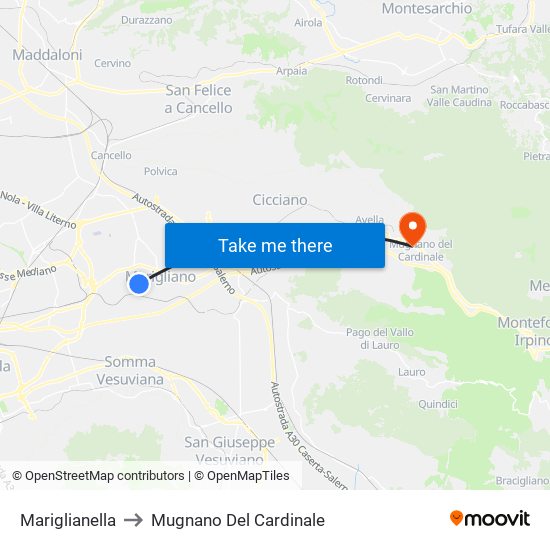 Mariglianella to Mugnano Del Cardinale map