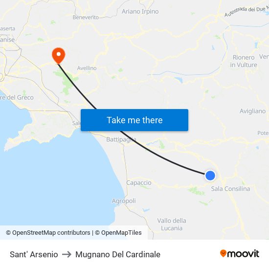 Sant' Arsenio to Mugnano Del Cardinale map