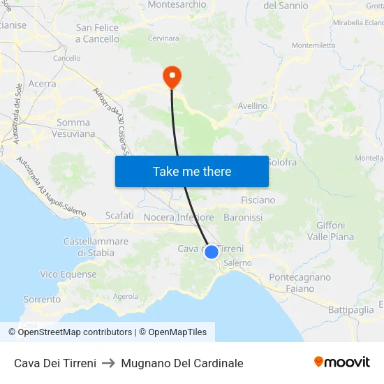 Cava Dei Tirreni to Mugnano Del Cardinale map