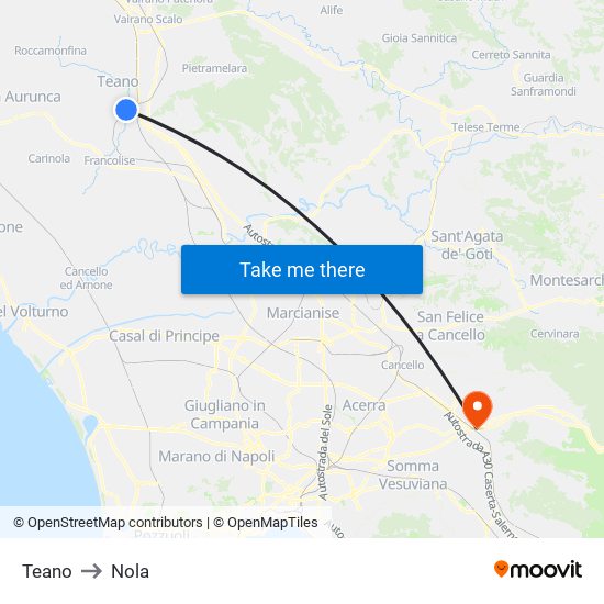 Teano to Nola map