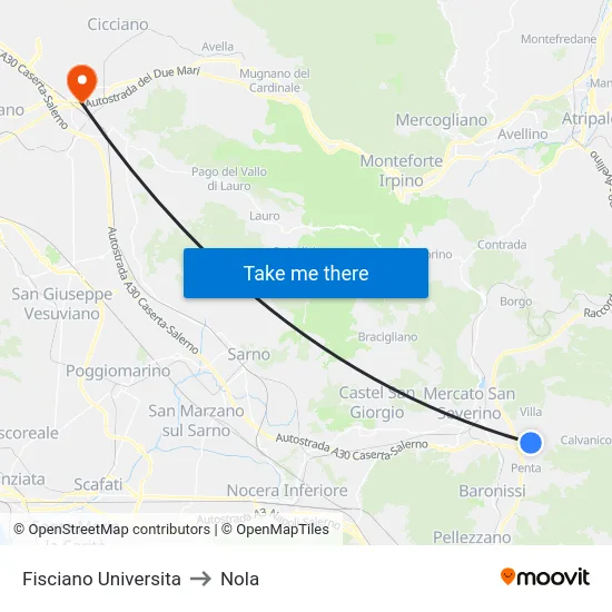 Fisciano Universita to Nola map
