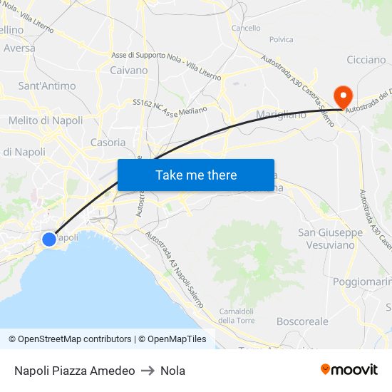 Napoli Piazza Amedeo to Nola map