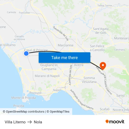 Villa Literno to Nola map