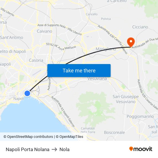 Napoli Porta Nolana to Nola map