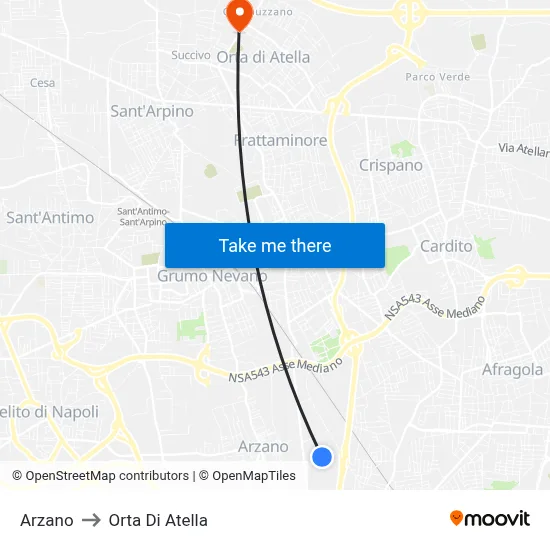Arzano to Orta di Atella map