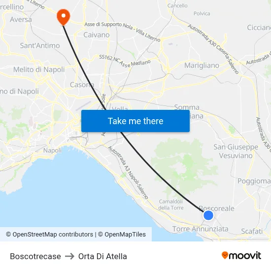 Boscotrecase to Orta di Atella map