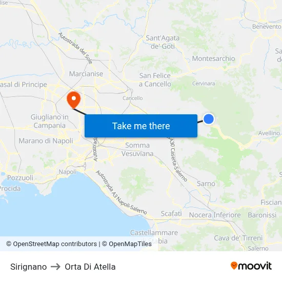 Sirignano to Orta di Atella map