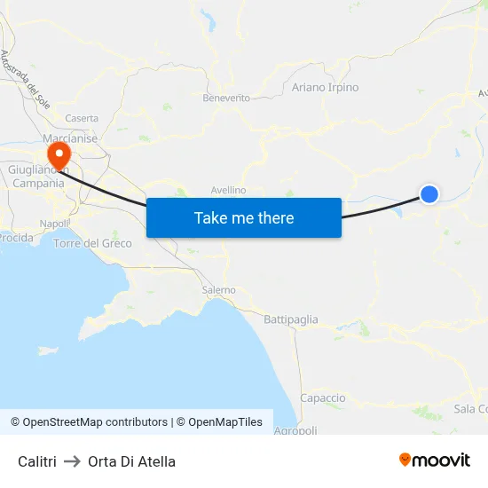 Calitri to Orta di Atella map