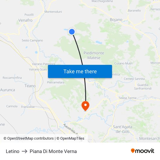 Letino to Piana Di Monte Verna map