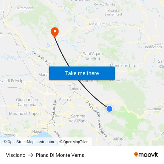 Visciano to Piana Di Monte Verna map