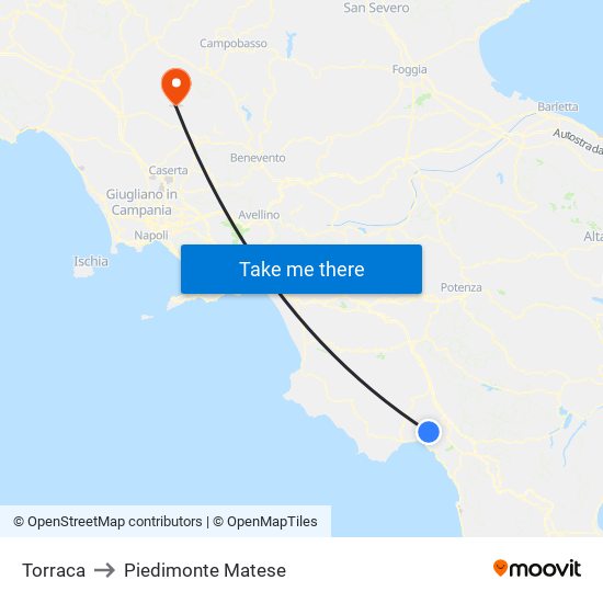 Torraca to Piedimonte Matese map