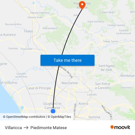 Villaricca to Piedimonte Matese map