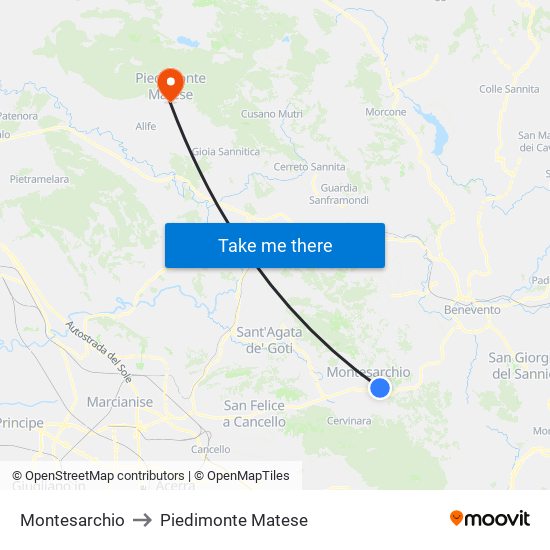 Montesarchio to Piedimonte Matese map