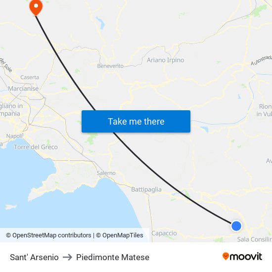 Sant' Arsenio to Piedimonte Matese map