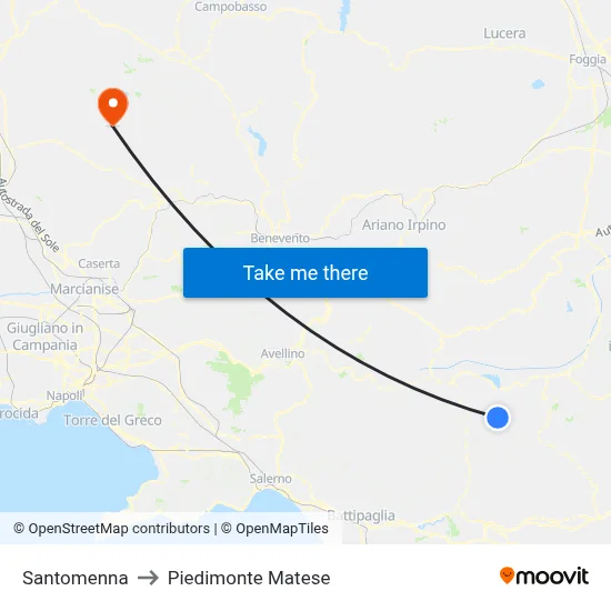 Santomenna to Piedimonte Matese map