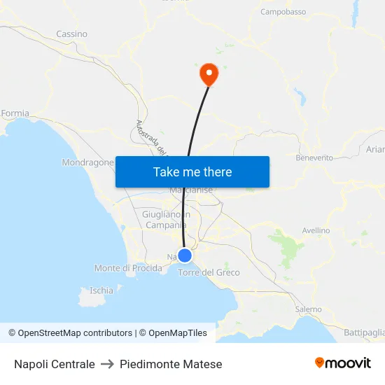 Napoli Centrale to Piedimonte Matese map