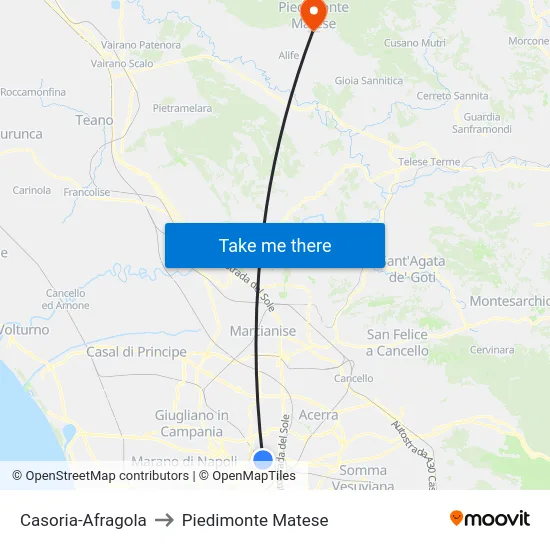 Casoria-Afragola to Piedimonte Matese map