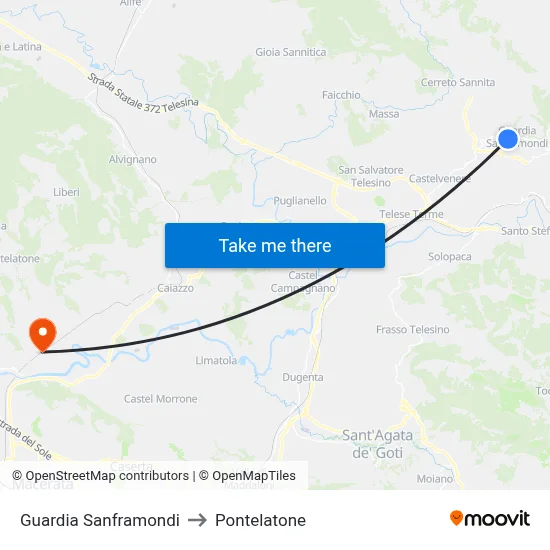 Guardia Sanframondi to Pontelatone map