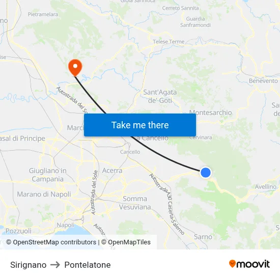 Sirignano to Pontelatone map